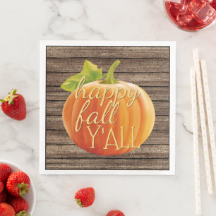 Happy Fall Y'all Orange Pumpkin on Planks Muster Serviette