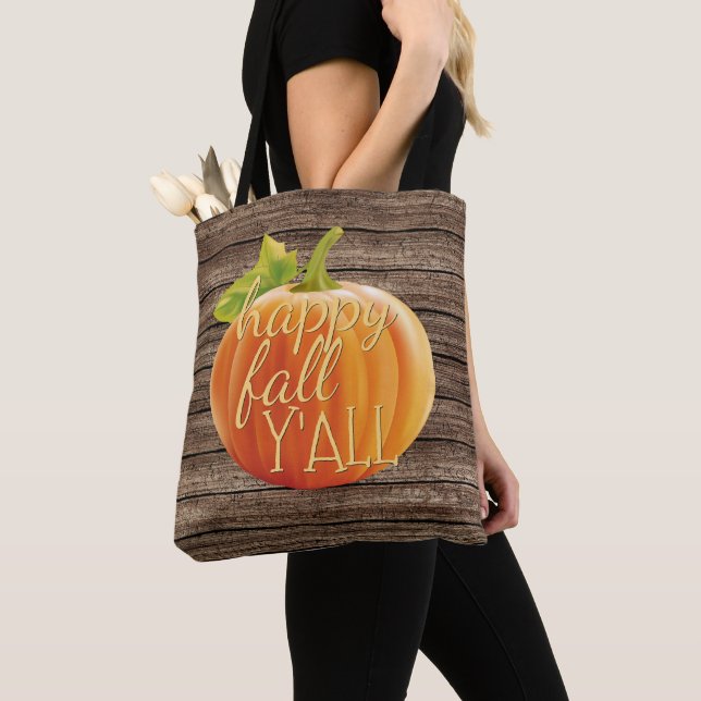 Happy Fall Y'all Orange Pumpkin on Planks Muster Tasche (Von Nahem)