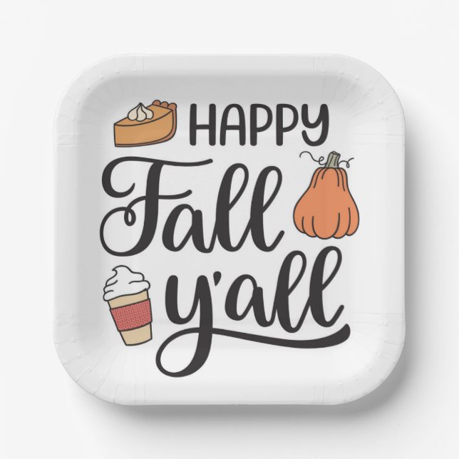 Happy Fall Y'all Pappteller (Vorderseite)