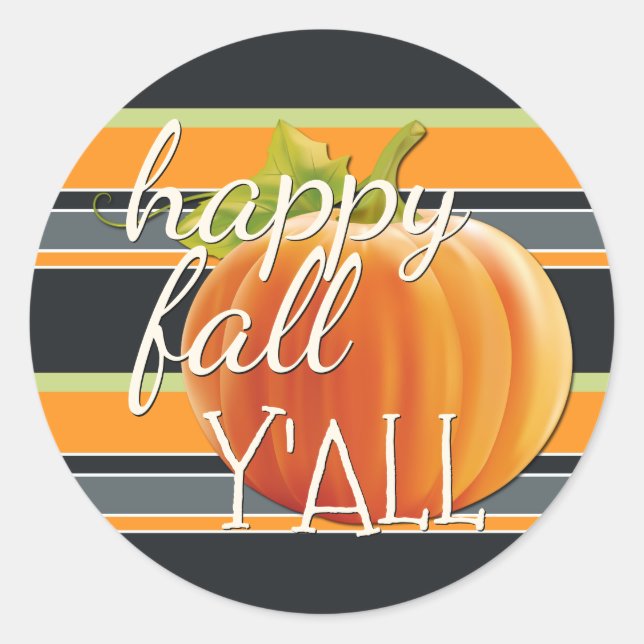 Happy Fall Yall Pumpkin auf lebendigen Streifen Mu Runder Aufkleber (Vorderseite)