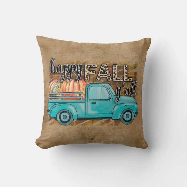 Happy Fall Y'all Pumpkin Farm Truck Throw Pillow Kissen (Vorderseite)