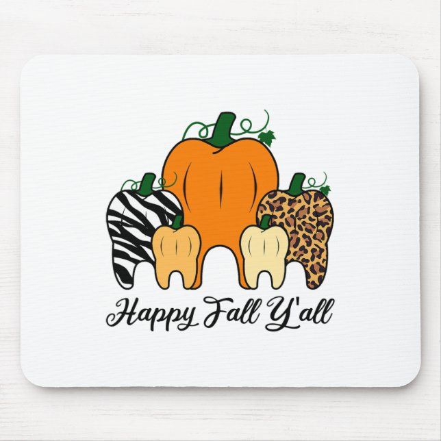 Happy Fall Y'all Pumpkin Tooth Leopard Zebra Hallo Mousepad (Vorne)