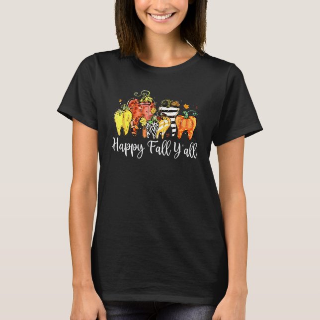 Happy Fall Y'all Pumpkin Tooth Lepard Zebra Hallow T-Shirt (Vorderseite)