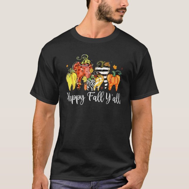 Happy Fall Y'all Pumpkin Tooth Lepard Zebra Hallow T-Shirt (Vorderseite)