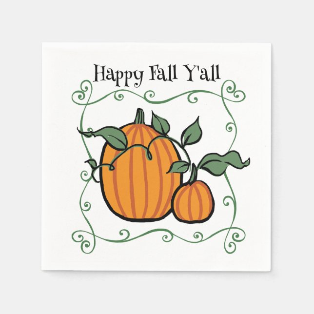 Happy Fall Y'all Quote Pumpkin Erntedank Serviette (Vorderseite)