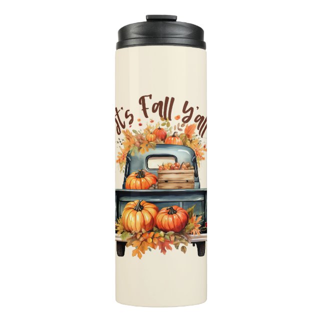 Happy Fall Y'all - Rustikaler LKW mit Pumpkins Thermosbecher (Vorderseite)