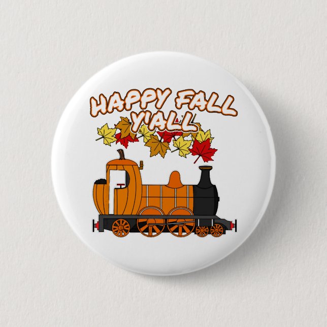 Happy Fall Y'All Steam Train Pumpkin Bahn Button (Vorderseite)