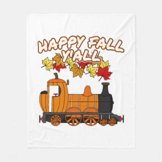 Happy Fall Y'All Steam Train Pumpkin Railroad Fleecedecke