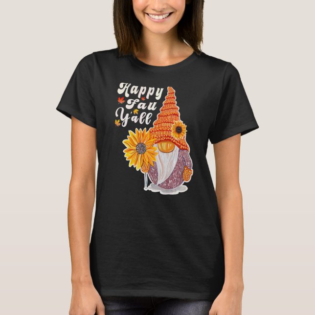 Happy Fall Y'all T - Shirt Gnome Herbstgnomes Prem (Vorderseite)