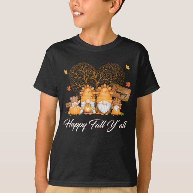 Happy Fall Y'all T-shirt Gnome Leopard Citrouille (Devant)