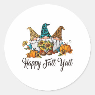 Happy Fall Yall Three Gnomen Leopard Sunflower Gif Runder Aufkleber