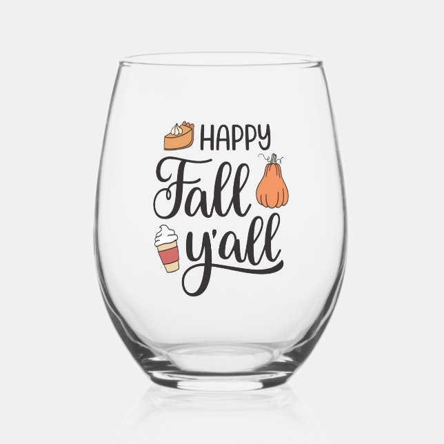 Happy Fall Y'all Weinglas Ohne Stiel (Vorderseite)