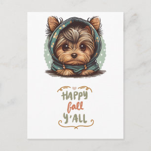 Happy Fall Y'all Yorkshire Terrier Autumn Hoodie Feiertagspostkarte