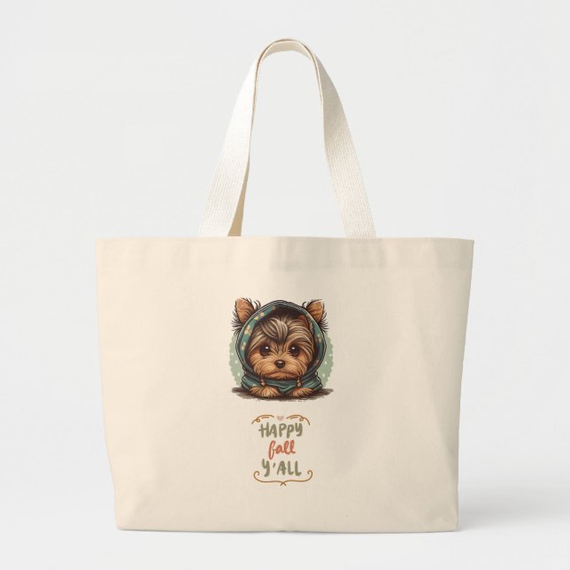 Happy Fall Y'all Yorkshire Terrier Autumn Hoodie Jumbo Stoffbeutel (Vorne)