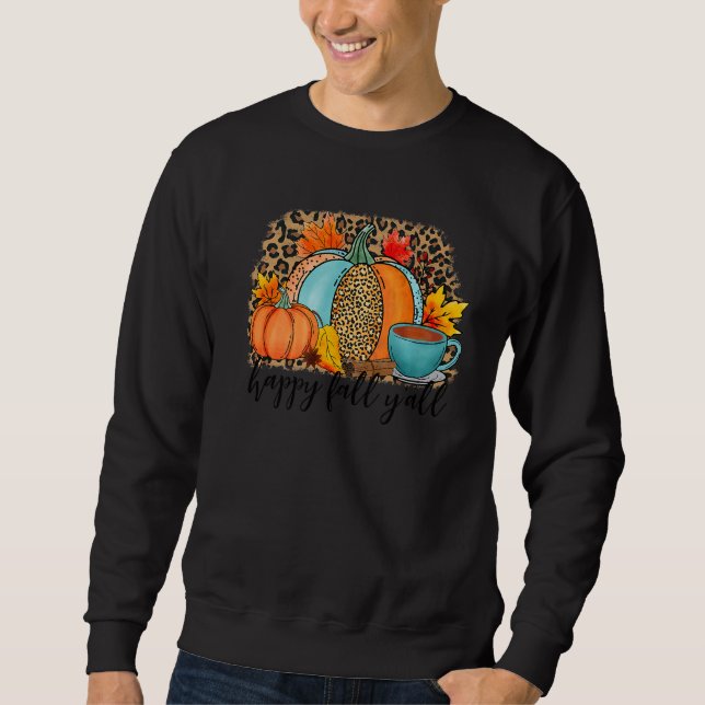 Happy Fall Yu2019Vintag Leopard Pumpkin Autum Sweatshirt (Vorderseite)