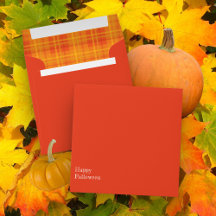 Happy Falloween Orange & Kariert Square Envelope