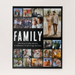 Happy Family Foto Collage<br><div class="desc">Vergnügungs-Familienbild-Puzzle mit 18 Bildern, die Sie durch Ihre eigene ersetzen können, und das niedliche Sprichwort "Familie, die Geschichte, wer wir sind, eine Sammlung aller Dinge, die wir Liebe."</div>