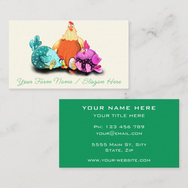 Happy Farm Chicken Funny Business Card Vorlage Visitenkarte (Vorne/Hinten)