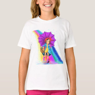 Happy Farm Girl mit Regenschirm-T - Shirt