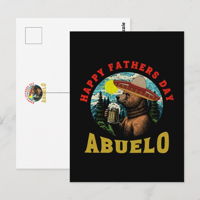 Happy Father's Day Abuelo Beer Mug Bear Sombrero  Postkarte (Vorne/Hinten)