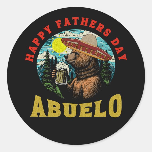 Happy Father's Day Abuelo Beer Mug Bear Sombrero  Runder Aufkleber (Vorderseite)