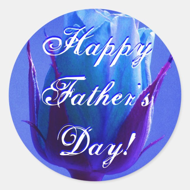 Happy Father's Day Blue Rose Runder Aufkleber (Vorderseite)