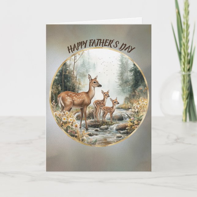 Happy Father's Day Doe and Twin Fawns In A Stream Karte (Vorderseite)