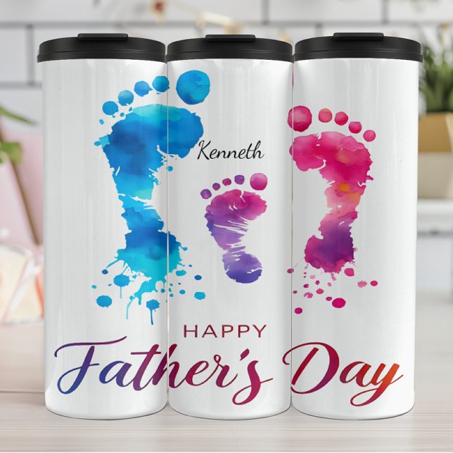 Happy Father's Day Footprint Art Thermosbecher (Von Creator hochgeladen)