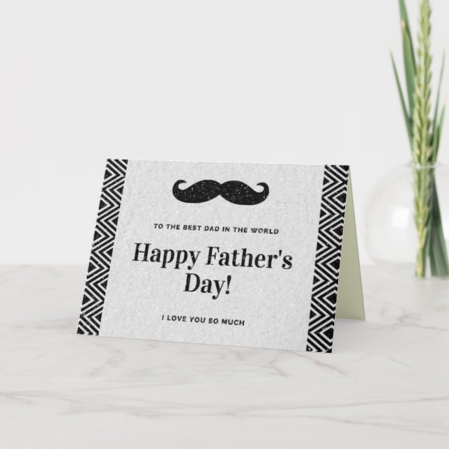 Happy Father's Day Mustache Glitzer Card Karte (Vorderseite)