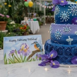 Happy February Birthday Kingfisher with Iris Karte