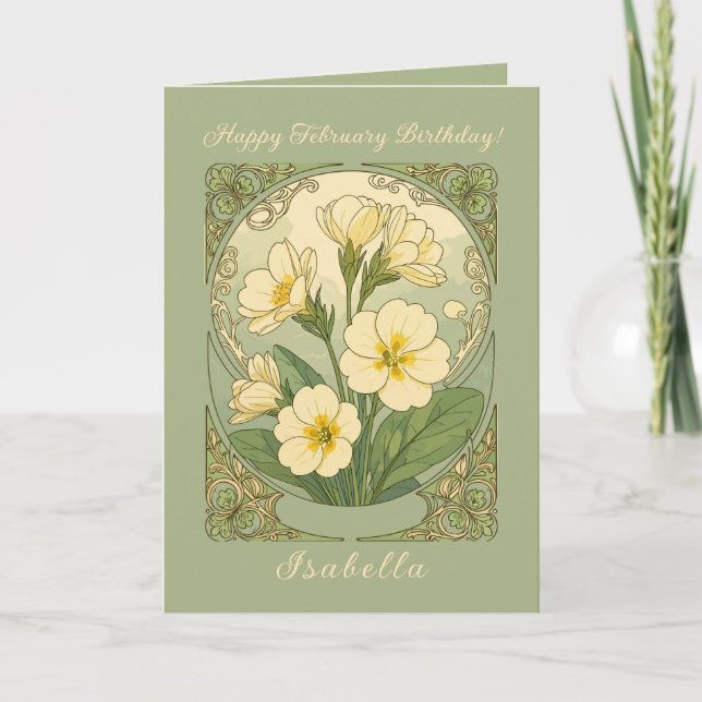 Happy February Birthday Primrose Flowers Karte (Vorderseite)