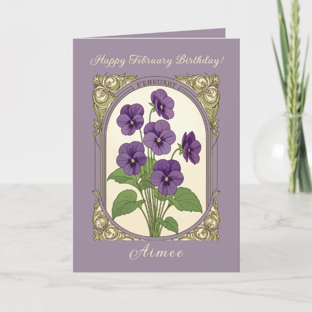 Happy February Birthday Viola Flowers Karte (Vorderseite)