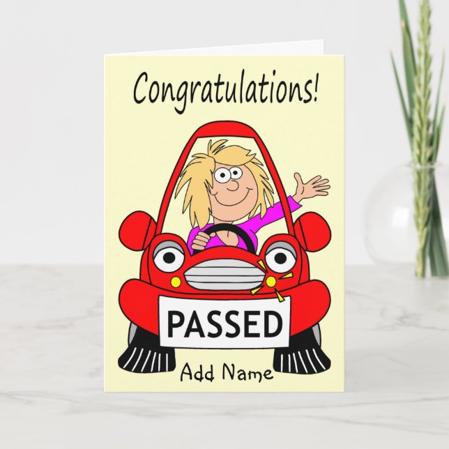 Happy Female Driving Happy Car, gerade vorbei Auto Karte (Vorderseite)