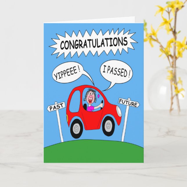 Happy Female Passed Driving Test Karte (Gelbe Blume)