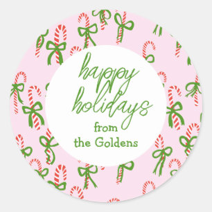 HAPPY FERIEN Custom Candy Canes Xmas Pink Runder Aufkleber
