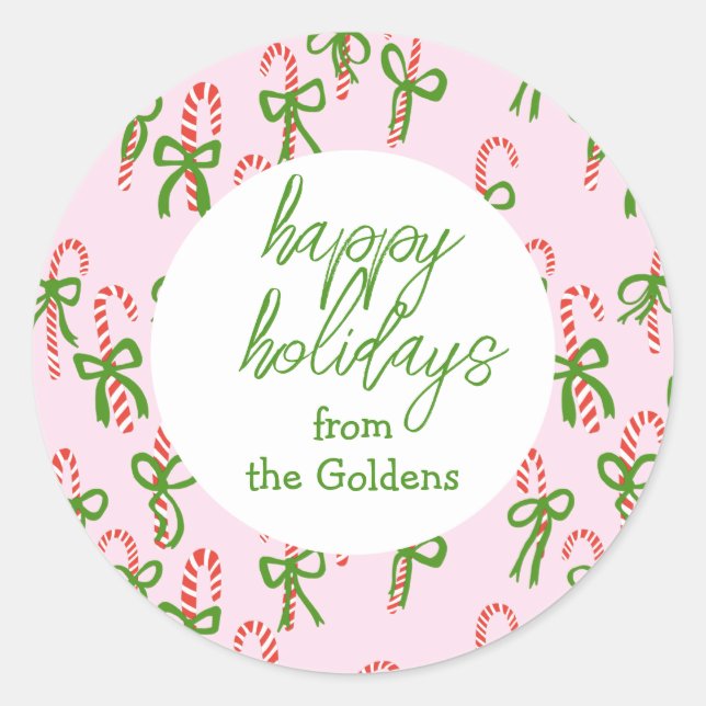 HAPPY FERIEN Custom Candy Canes Xmas Pink Runder Aufkleber (Vorderseite)