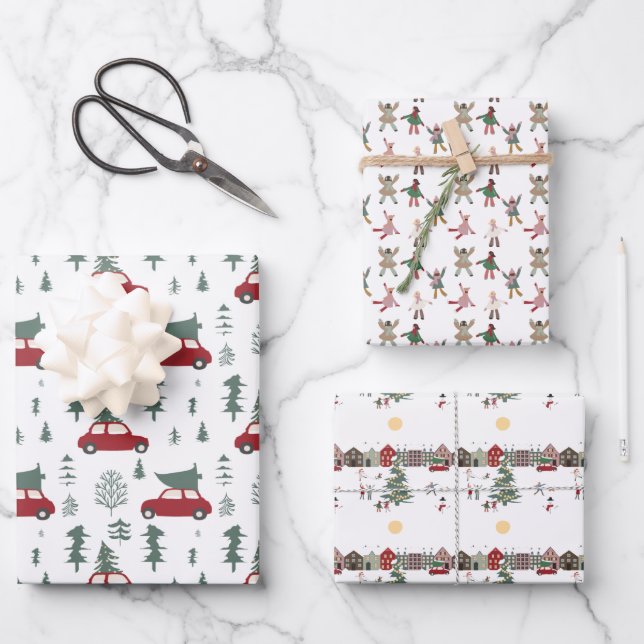 Happy Ferien Schnee Spaß Packung Papierblätter Geschenkpapier Set (Vorderseite)