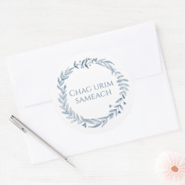 Happy Festival of Light Hanukkah Blue Wreath Runder Aufkleber