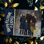 Happy Festival of Lights and Your Foto Menorah Folien Feiertagskarte<br><div class="desc">Happy Festival of Lights and Your Foto Menorah</div>