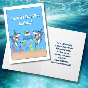 Happy Fifth Birthday Sharks mit Cake Card Karte