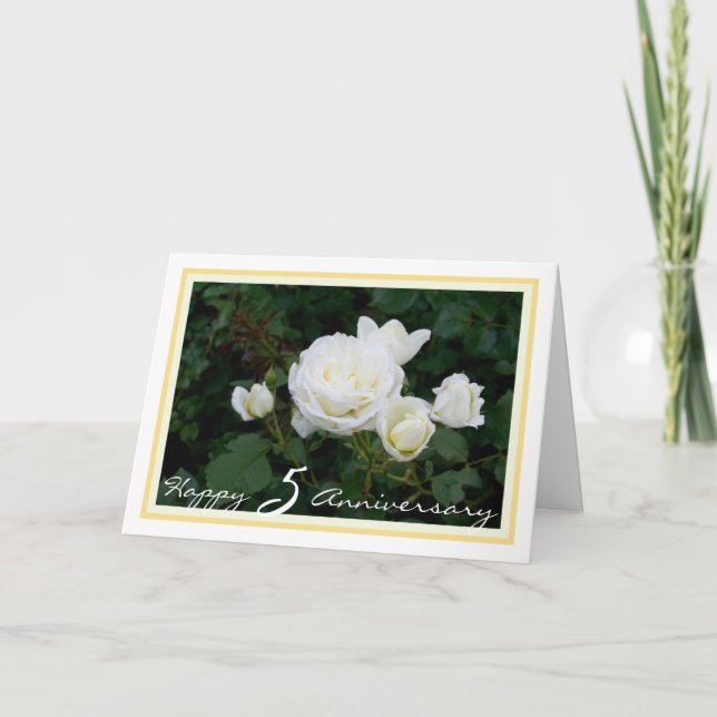 Happy Fifth Wedding Anniversary 5 White Roses Karte (Vorderseite)