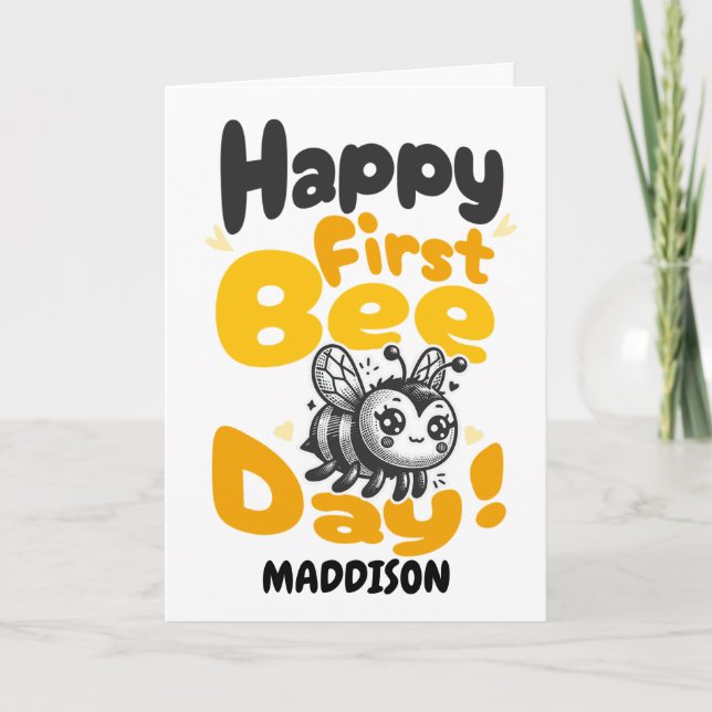 Happy First Bee Day 1st Birthday Honey Bee Karte (Vorderseite)