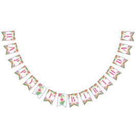 Happy First Birthday Banner, Flamingos Wimpelkette