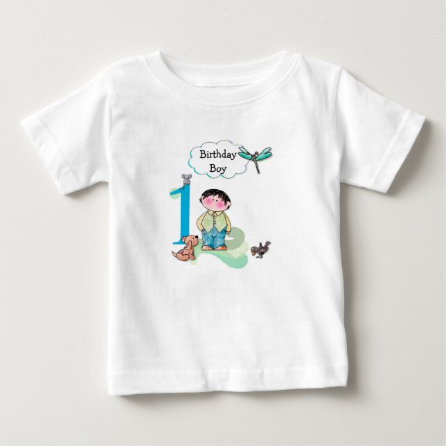 Happy First Birthday, Birthday Boy Jersey Baby T-shirt (Vorderseite)