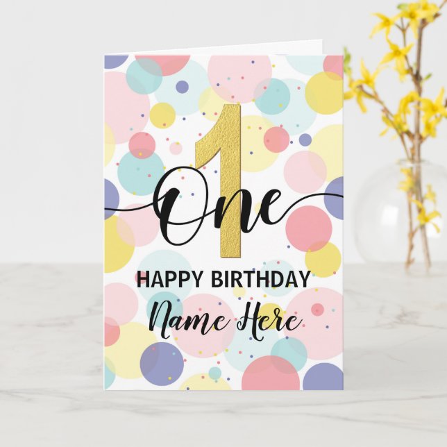 Happy First Birthday Pastel Rainbow und Gold Girl Karte (Gelbe Blume)