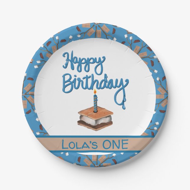 Happy First Birthday S’more Pappteller (Vorderseite)