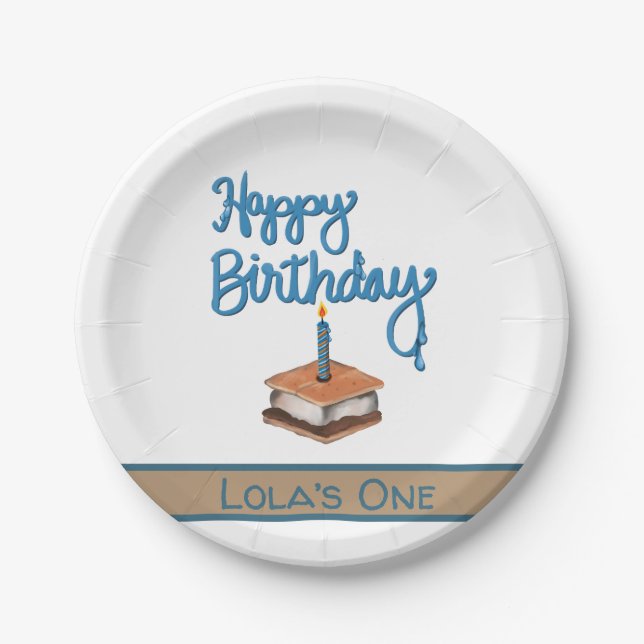 Happy First Birthday S’more Pappteller (Vorderseite)