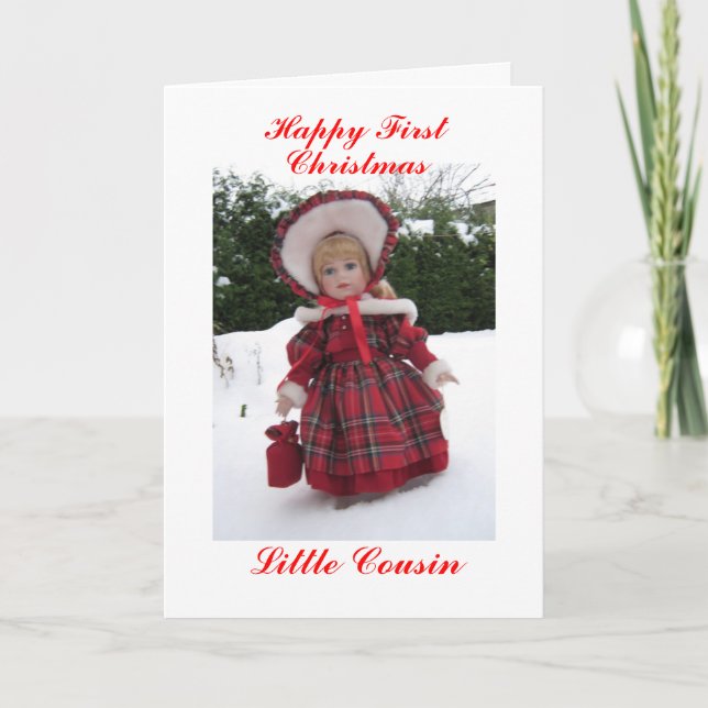 Happy First Christmas Kleiner Cousin Feiertagskarte (Vorderseite)