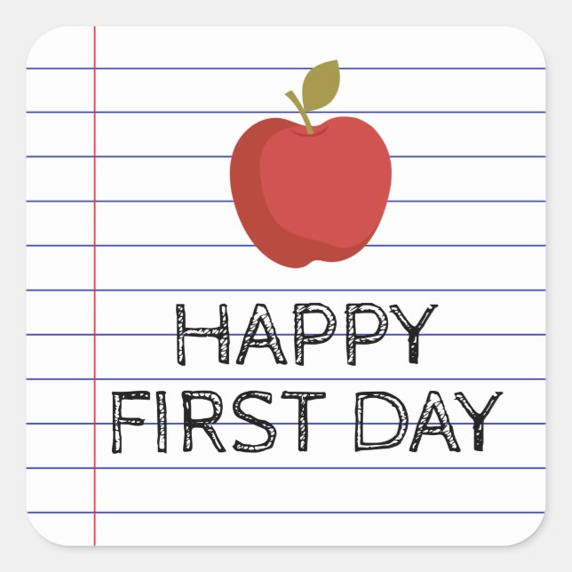 Happy First Day Back to School Teacher Apple Quadratischer Aufkleber (Vorderseite)