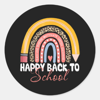 Happy First Day Back to School Teacher Student Runder Aufkleber